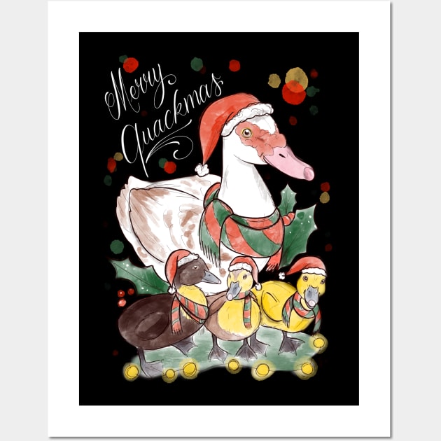 Merry quackmas dark Wall Art by Jurassic Ink